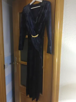 Vestido Zara Viral Azul con Dorado