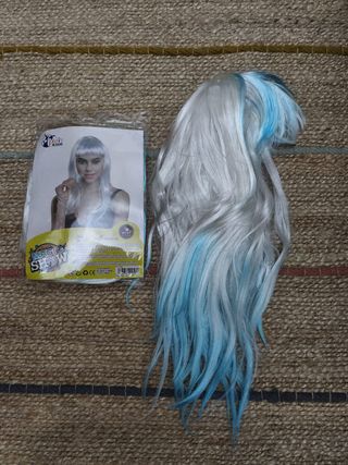 Peluca blanca con mechones azules (2 unidades)