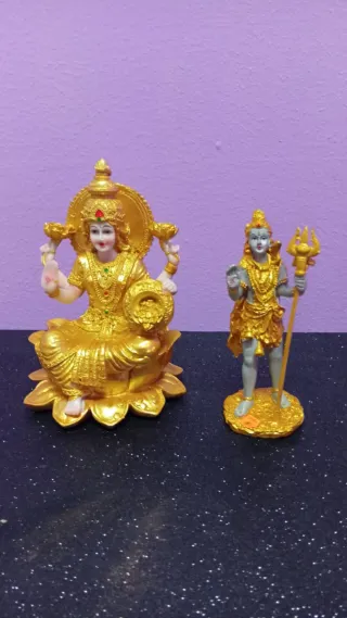 Figuras Diosa Lakshmi y Shiva Doradas