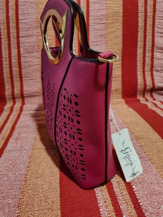 Borsetta donna rosa fucsia con manico oro nuova