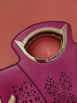 Borsetta donna rosa fucsia con manico oro nuova