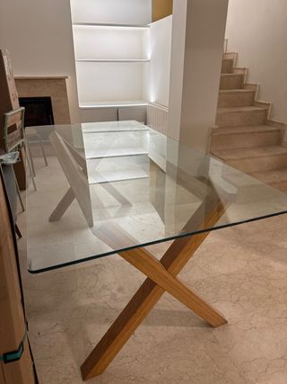 Mesa comedor cristal y madera Habitat