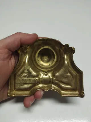 Tintero de bronce francés vintage