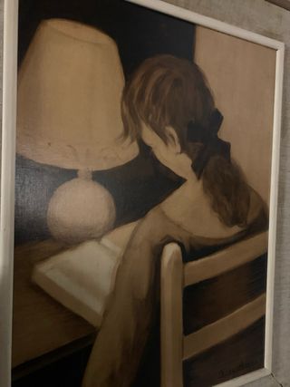 Cuadro al óleo niña leyendo