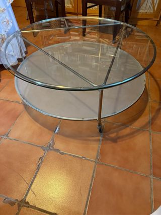 Mesa redonda doble cristal con ruedas