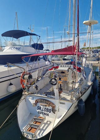 Dufour 31 timón de rueda con Dingui y Fueraborda