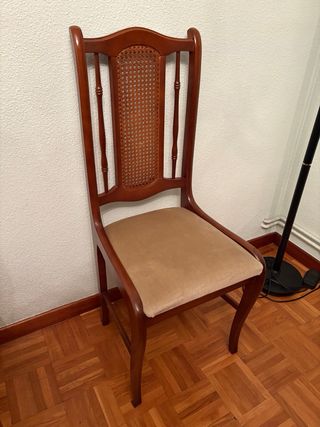 6 Sillas de Comedor Madera y Tela Beige