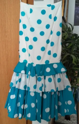 Traje falda y corpiño flamenca azul-blanco