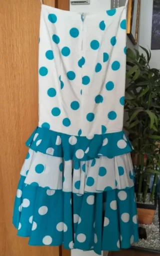 Traje falda y corpiño flamenca azul-blanco