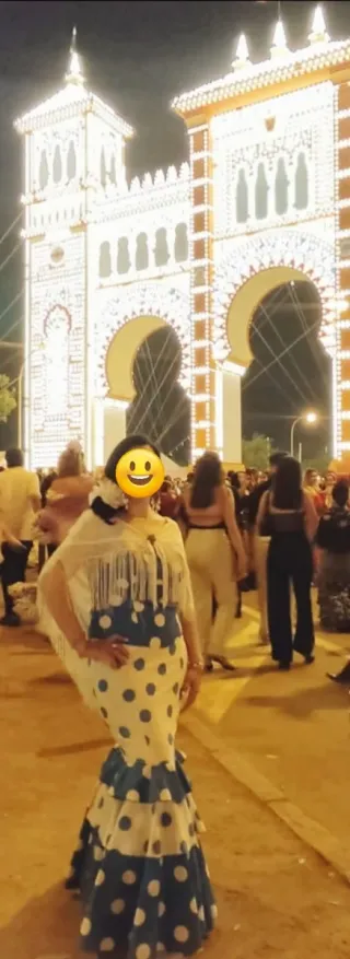 Traje falda y corpiño flamenca azul-blanco