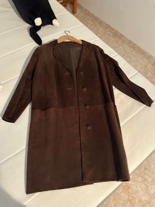Cappotto vintage in pelle scamosciata marrone Taglia S