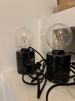 2 Lámparas Mesa Mármol Negro Bombilla