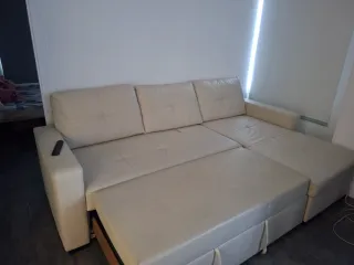 Sofá Cama Beige Piel Sintética