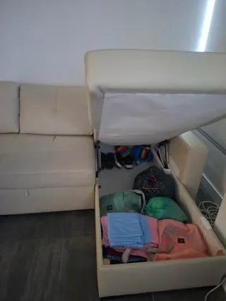 Sofá Cama Beige Piel Sintética