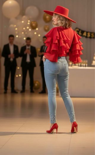 Pantalones pitillo azules con perlas Talla 36