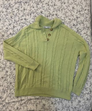 Jersey polo Zara verde lima punto cables