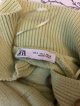 Jersey polo Zara verde lima punto cables