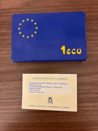 Moneda 1 ECU 1989 plata y cobre