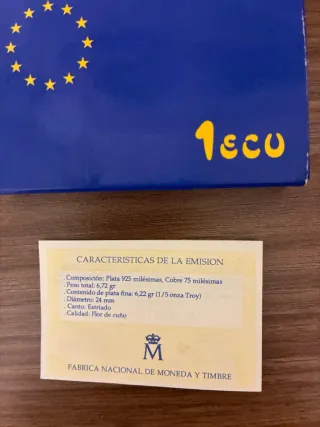 Moneda 1 ECU 1989 plata y cobre