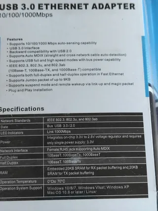 Adaptador USB 3.0 a Ethernet 10/100/1000 mbp