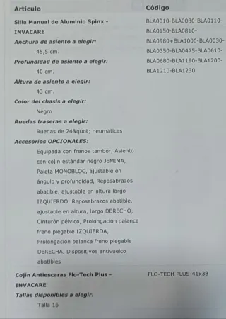 Silla de ruedas Invacare, aluminio peso chasis 7,5