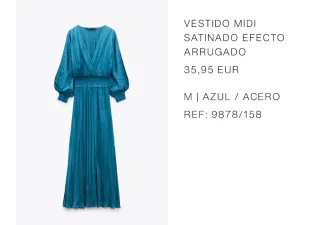 Vestido Midi Satinado Zara Talla M