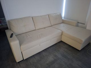 Sofá Cama Beige Piel Sintética