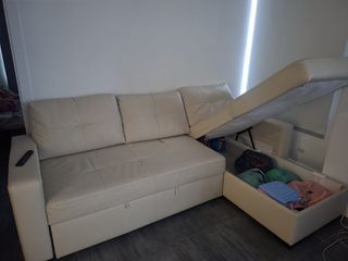 Sofá Cama Beige Piel Sintética