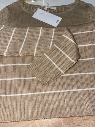 Jersey Mango canalé rayas beige M