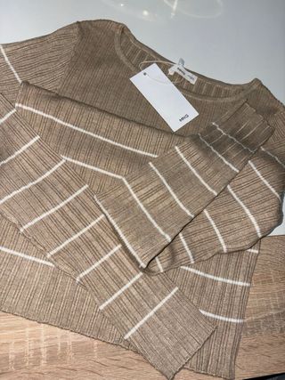 Jersey Mango canalé rayas beige M