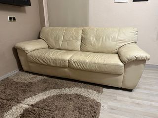 Sofá de piel 2-3 plazas beige