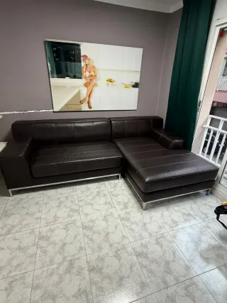 Sofá Chaise Longue Piel Negra/Marrón Ikea