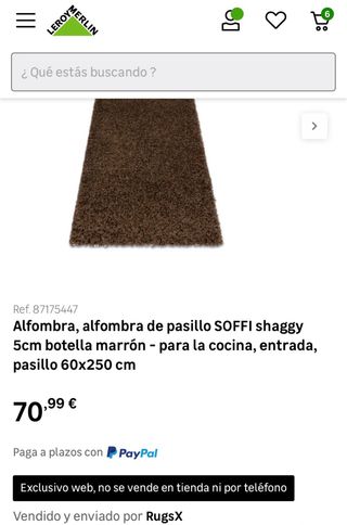 6 alfombras pasillo pelo largo marrón 70x250