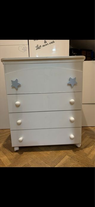 Cómoda infantil blanca y azul