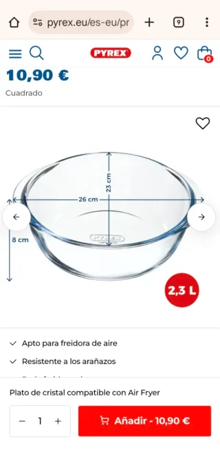 Lote 2 Bandejas Pyrex Airfryer nuevas