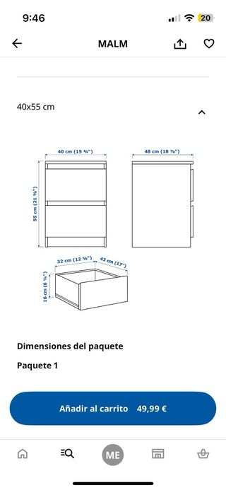 Mesita de noche Malm Ikea madera