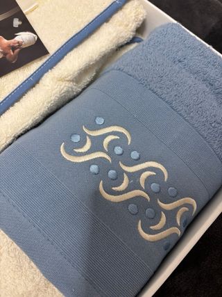 Jogo de Banho Algodão Bege e Azul