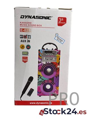 DYNASONIC - (3ª Gen Altavoz Bluetooth Portatil con Modo Karaoke y Micrófono, Radio FM y Lector USB SD (Modelo 15, Luces Discoteca)