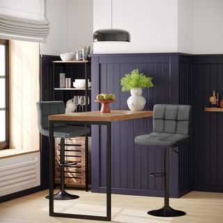 Taburetes de Bar, Set de 2, Taburetes de Cocina con Superficie de Terciopelo, Altura Regulable, Silla de Cocina Giratoria con Respaldo y Reposapiés, Gris Oscuro