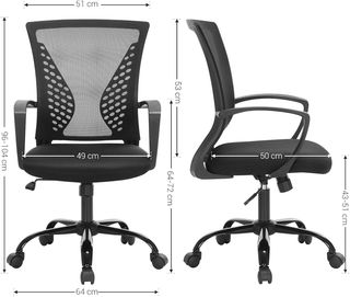 OBN22BK Obn22Bk-Silla De Oficina, Giratoria, Ajustable En Altura, Función De Inclinación Libre, Asiento Y Respaldo En Malla Transpirable, Capacidad Máxima De 120 Kg, Negro, Nylon, Talla Única