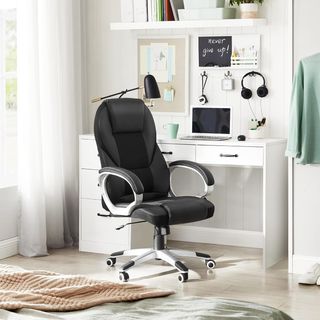 Silla De Oficina Ergonómica, Sillón Direccional, Giratorio Y Altura Regulable, De Escritorio En Estudio Y Oficina, Con Ruedas, Negro OBG22B