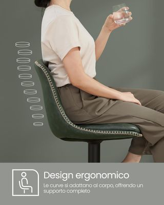 Conjunto De 2 Taburetes De Bar, Sillas De Bar Giratorias Regulables En Altura, PU Acolchado, Sillas De Cocina Con Respaldo Y Reposapiés, Comedor, Barra, Acero, Verde Bosque LJB095C01