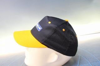 Gorra Michelin. 08. Azul y mostaza. Algodón serigrafiado.