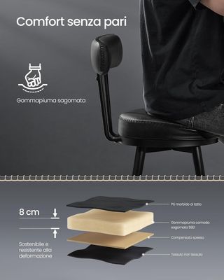 EKHO Colección - Juego de 2 Taburetes de Cocina, Taburetes de Bar Giratorios con Respaldo, Sillas de Cocina, Tapizado con Costura, Moderno de Mediados de Siglo, Altura 65 Cm, Negro Tinta LBC089B01