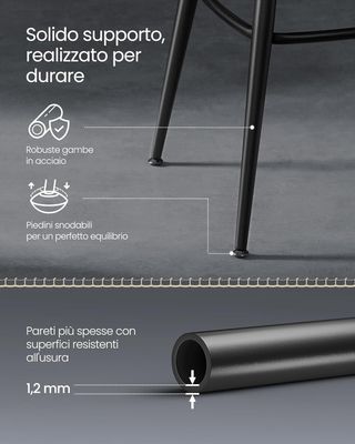 EKHO Colección - Juego de 2 Taburetes de Cocina, Taburetes de Bar Giratorios con Respaldo, Sillas de Cocina, Tapizado con Costura, Moderno de Mediados de Siglo, Altura 76 cm, Negro Tinta LBC889B01