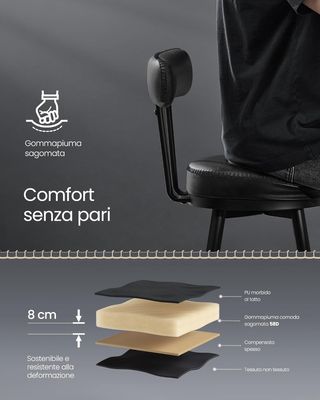 EKHO Colección - Juego de 2 Taburetes de Cocina, Taburetes de Bar Giratorios con Respaldo, Sillas de Cocina, Tapizado con Costura, Moderno de Mediados de Siglo, Altura 76 cm, Negro Tinta LBC889B01