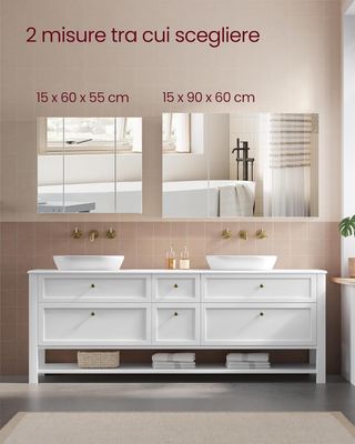 Colección KAILYN - Armario Espejo de Pared para Baño, Estilo Moderno, 15 X 60 X 55 Cm, Blanco BBK22WT