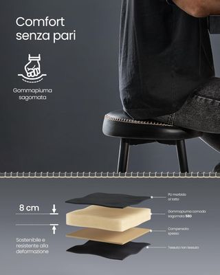 EKHO Colección - Taburetes de Cocina, Set de 4 Taburetes Altos de Bar, Sillas de Cocina, PU con Costura, Moderno de Mediados de Siglo, Altura 63 cm, Fácil de Montar, Negro Tinta LBC280B01