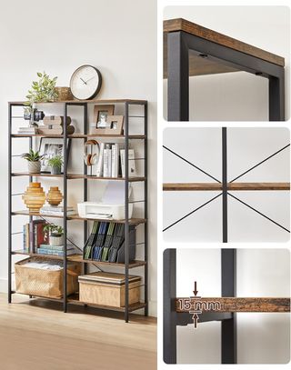 Estantería de 6 Niveles, Estante para Objetos, 30 X 120 X 172,5 Cm, Estilo Industrial, para Sala de Estar, Estudio, Balcón, Cocina, Marrón Vintage y Negro LLS114B01