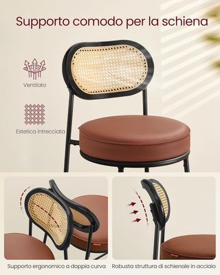 Conjunto De 2 Taburetes De Cocina, Taburetes De Bar, Sillas De Cocina Con Respaldo Curvo, Rattan PE Estilo Boho, 48,2 X 45,7 X 104,7 Cm, Marrón Caramelo LBC097K01